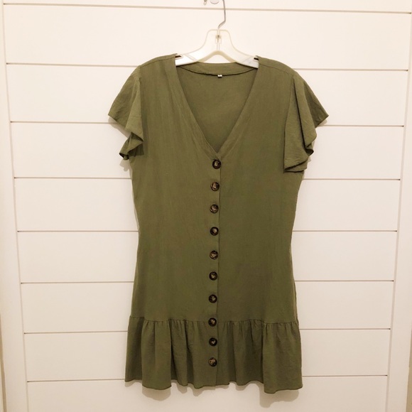 Dresses & Skirts - Olive Green Button Dress